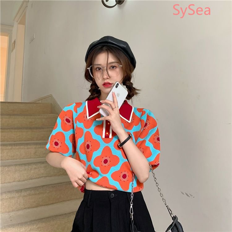 Áo Sơ Mi Ngắn Tay Cổ Polo Họa Tiết Hoa Thời Trang Mùa Hè Cho Nữ