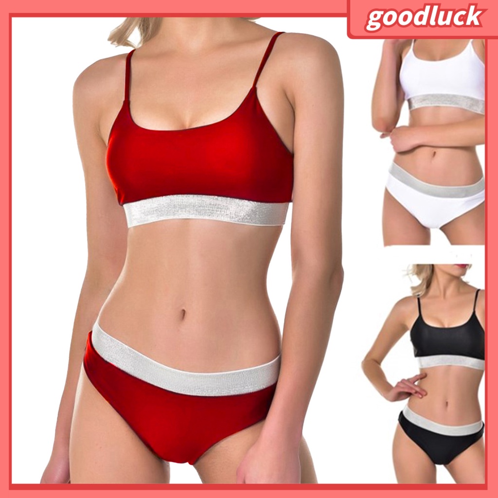 Bộ Bikini Đính Kim Sa Lấp Lánh Màu Tương Phản Quyến Rũ Cho Nữ