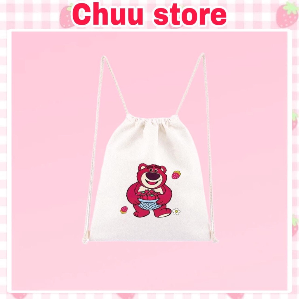 Balo Dây Rút Mini Gấu Dâu Đáng Yêu Vải Canvas Style Ulzzang Hàn Quốc TGD04