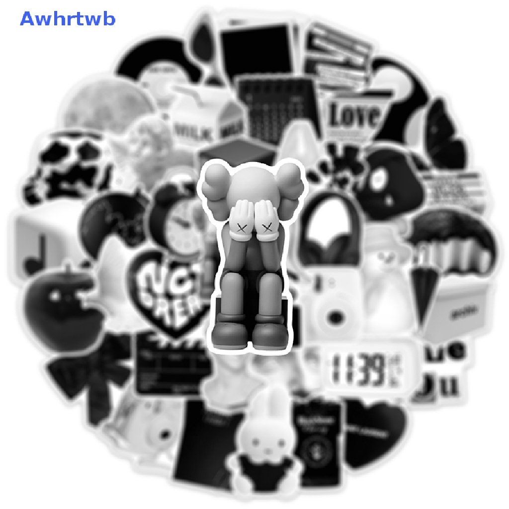 Set 50 Sticker Màu Trắng Đen Trang Trí Sổ Tay DIY Mới