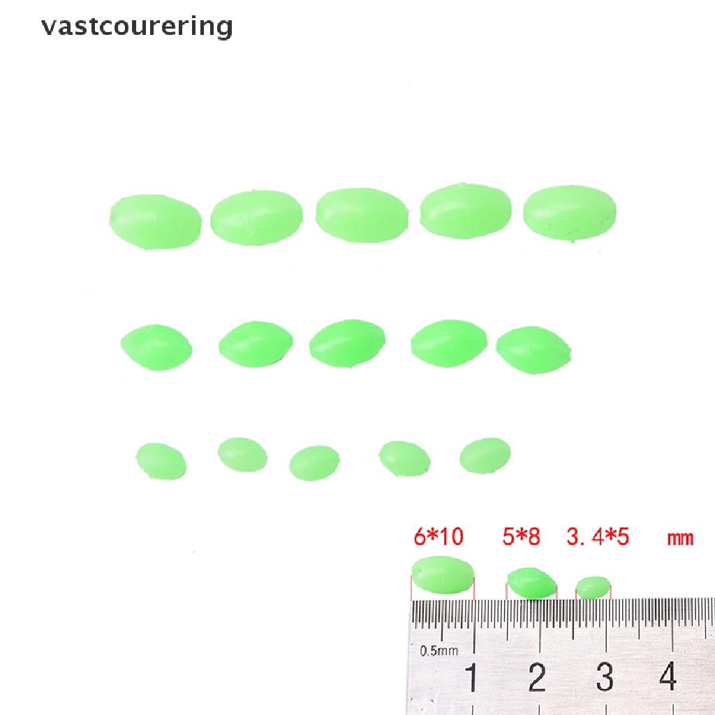 Set 100 Hạt Phát Quang Hình Oval Mềm Mại Kích Thước 5mm / 8mm / 10mm Dùng Trong Câu Cá