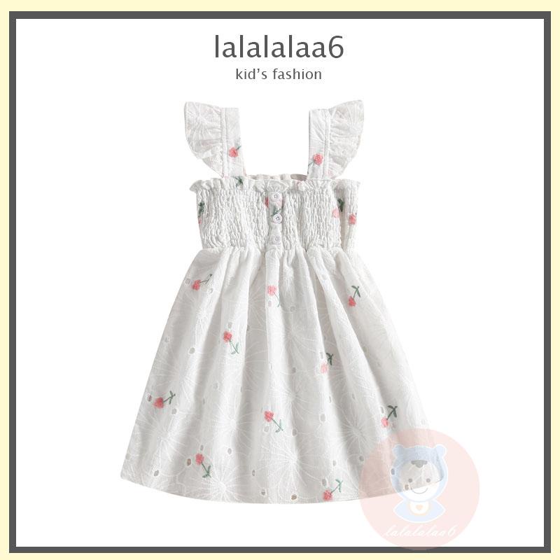Đầm Hai Dây Mùa Hè LAA6-Giày Xòe In Hoa Có Nút Gài Cho Bé