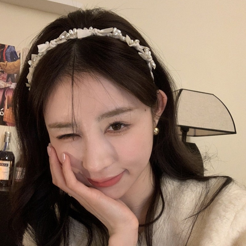 Băng Đô Cài Tóc Hình Nơ Phối Lưới Đính Ngọc Trai Trắng Đen Lãng Mạn Thời Trang Cho Nữ Mã 2023