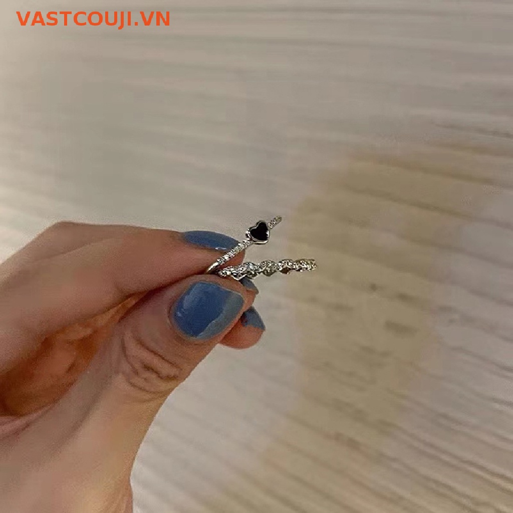 Nhẫn Thiết Kế Nhỏ Màu Đen Họa Tiết Tranh Sơn Dầu VASTJI Thời Trang Cho Nữ