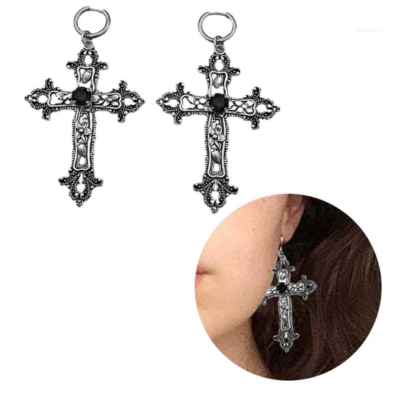 1 Đôi Bông Tai Hình Thánh Giá Bằng Hợp Kim Phong Cách Punk Cổ Điển