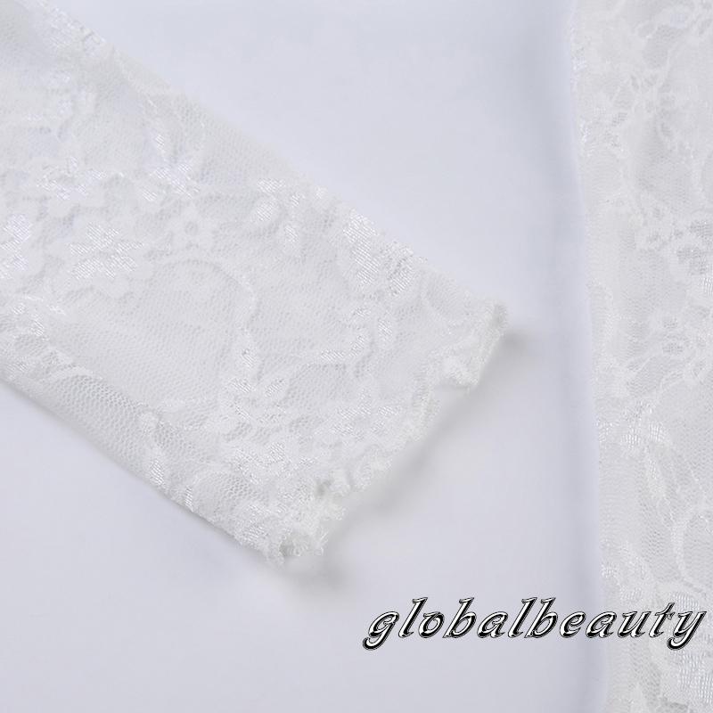 Áo Thun Dài Tay Cổ Cao Phối Ren Hoa Xuyên Thấu Gợi Cảm Cho Nữ