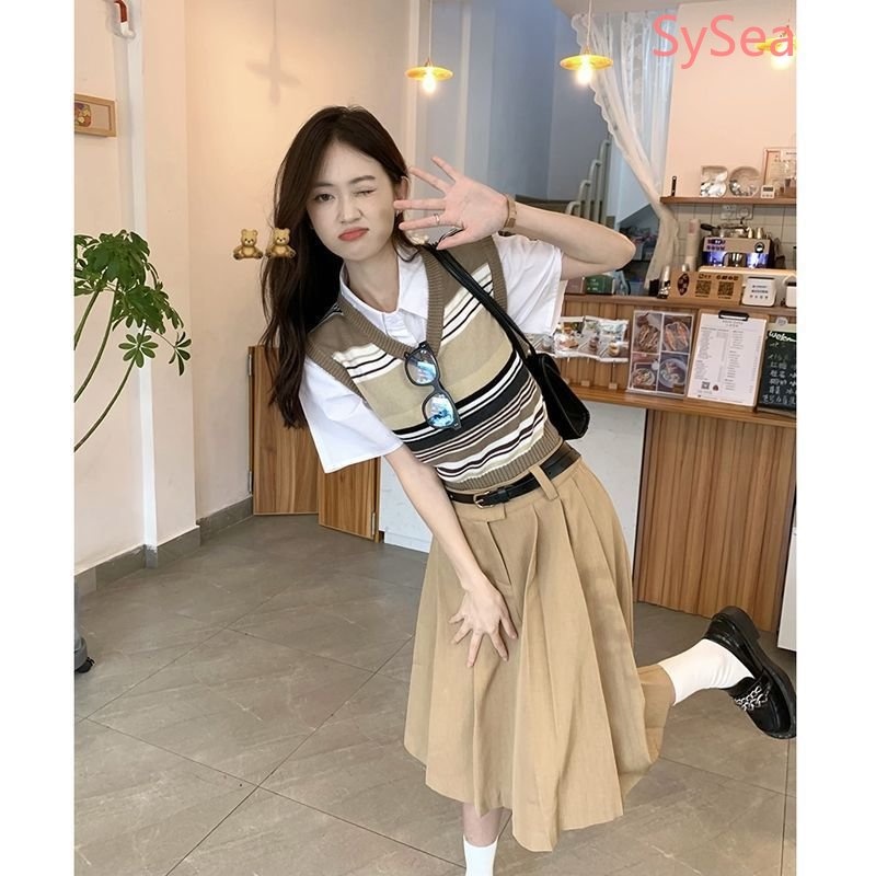 Áo Hai Dây Dệt Kim Kẻ Sọc Thời Trang Retro Cho Nữ