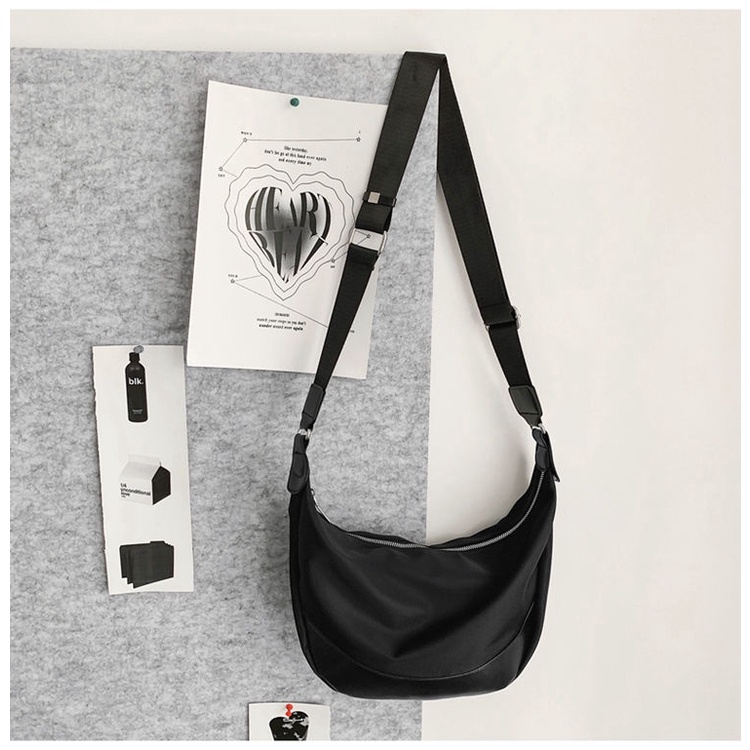 Túi Đeo Chéo &amp; Đeo Vai Bằng Nylon Màu Đen Đơn Giản Thời Trang Hàn Quốc Nhật Bản &amp; Hobo Cho Nữ