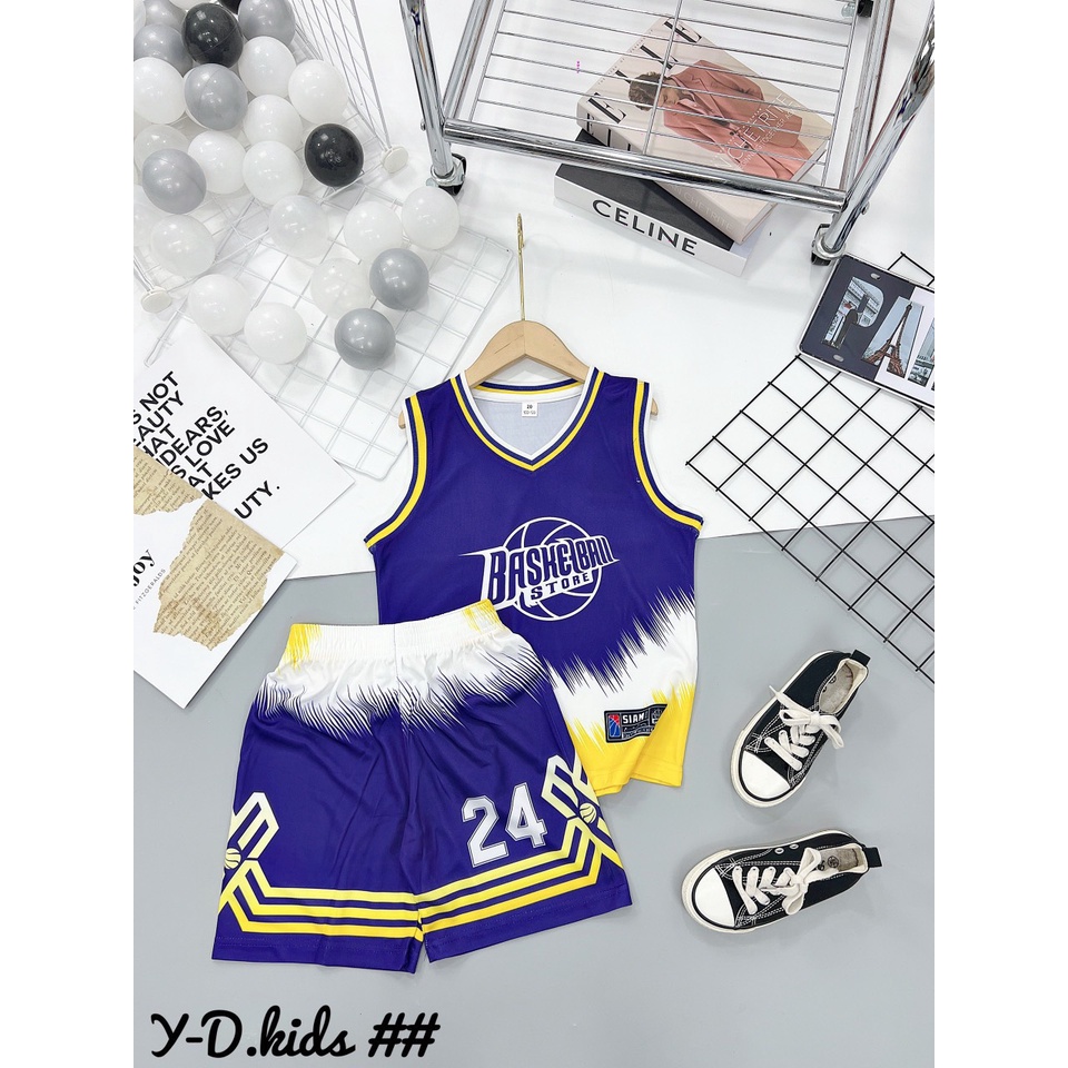 [23-55kg] Bộ thể thao có tay áo cho bé trai size đại phong cách bóng rổ