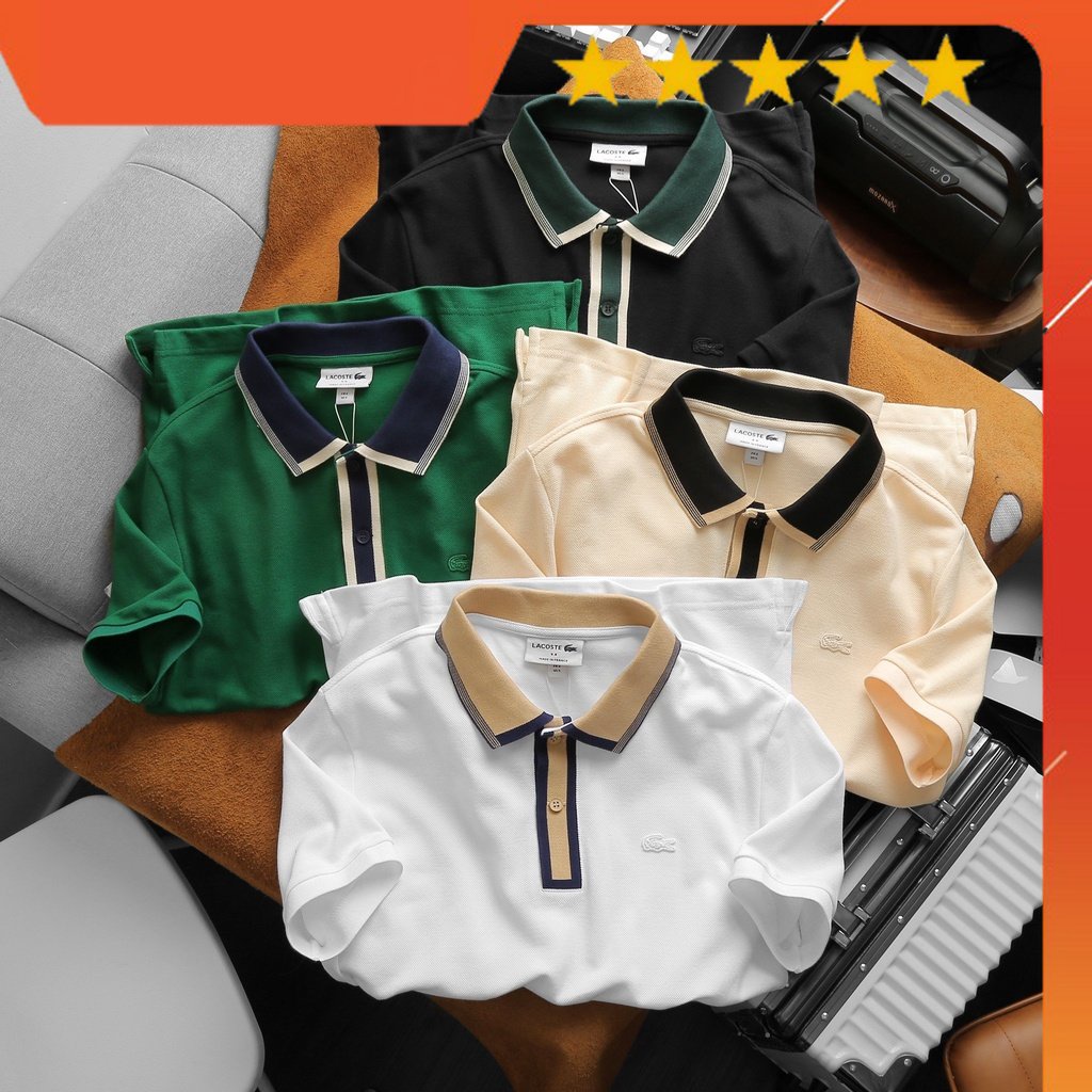 HÀNG VNXK - Áo thun polo có cổ phối Pique LCST 4M thun cá sấu tốt xịn , có khắc chữ trên nút xịn , có nút sê cua - POLCS