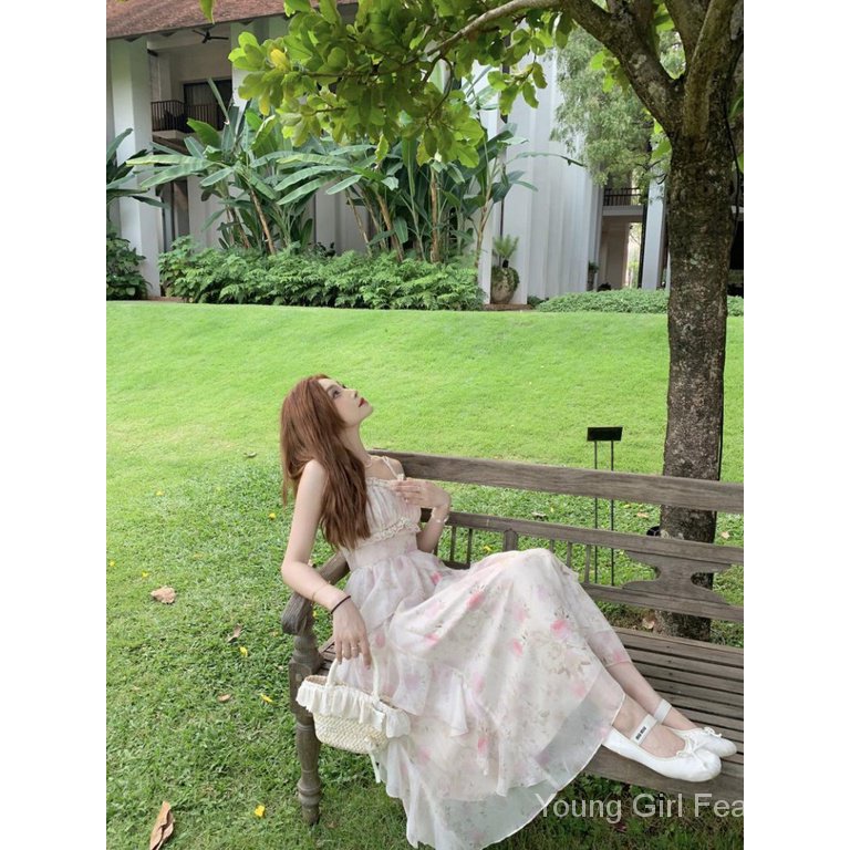 Đầm Hai Dây Dáng Dài Phối Ren Hoa Hồng Thời Trang Mùa Hè Cho Nữ