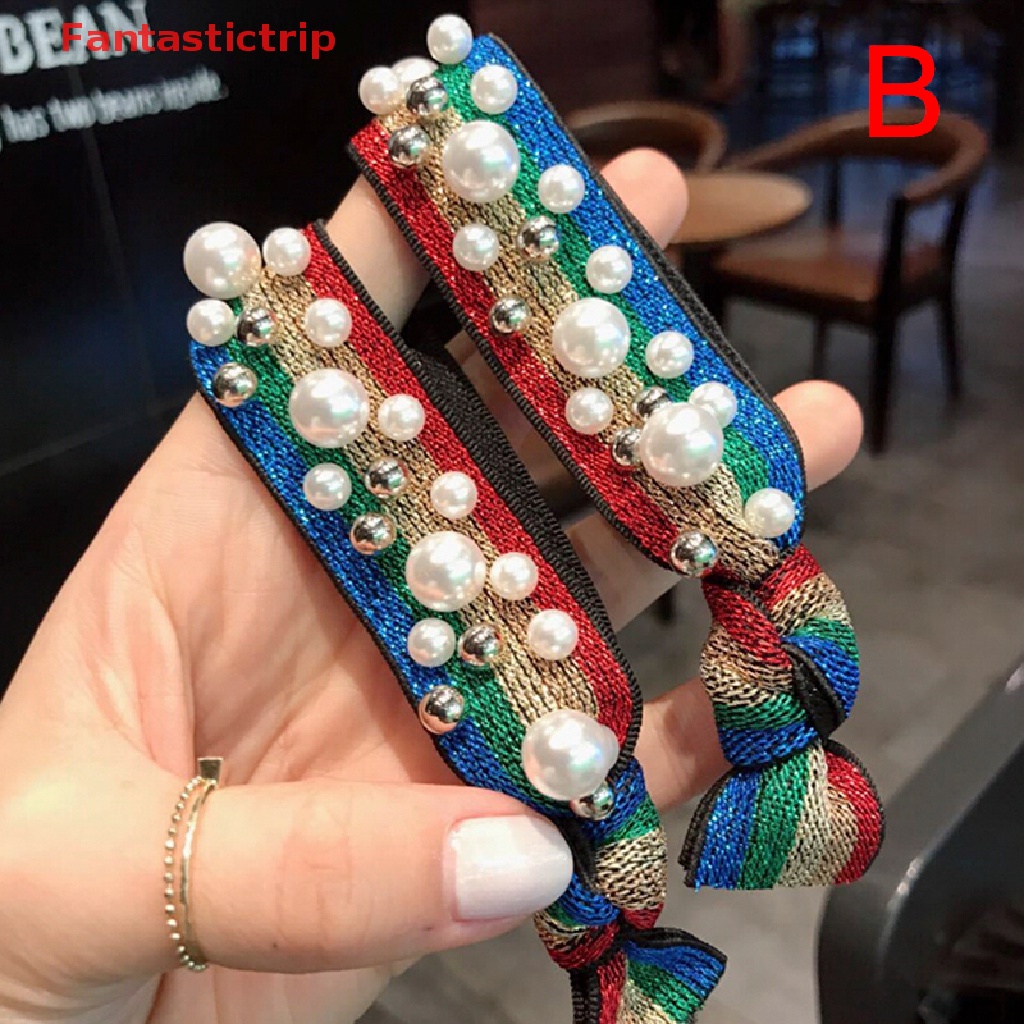 Dây Cột Tóc Co Giãn Thắt Nút Đính Ngọc Trai Thời Trang Cho Nữ