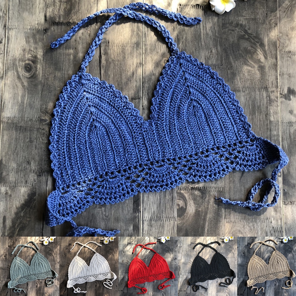 Áo Crop Top Đan Móc Màu Trơn Hở Lưng Gợi Cảm Đơn Giản Cho Nữ Đi Bơi