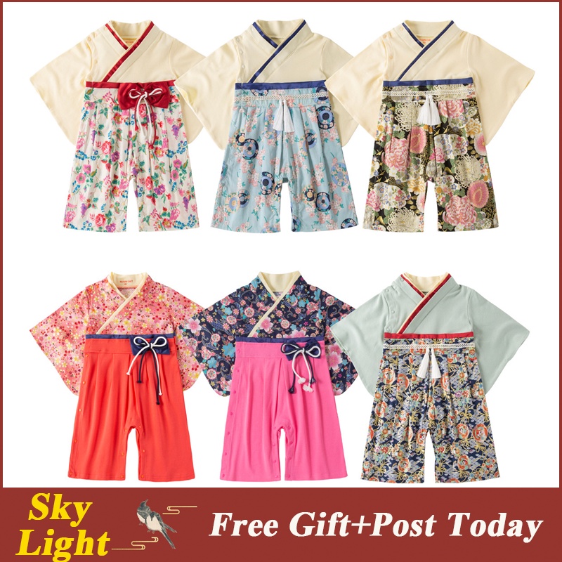 Bộ Đồ Liền Thân Tay Dài Kiểu Kimono Nhật Bản 9 Màu Tùy Chọn Dành Cho Bé Trai Bé Gái Mặc Trong Tiệc Cưới Sinh