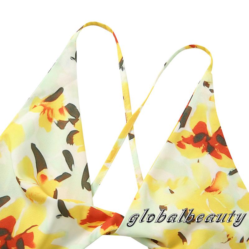 Gb-đầm Nữ Cổ Chữ V Xẻ Sâu Hở Lưng In Họa Tiết Hoa Màu Vàng Size S / M / L / XL