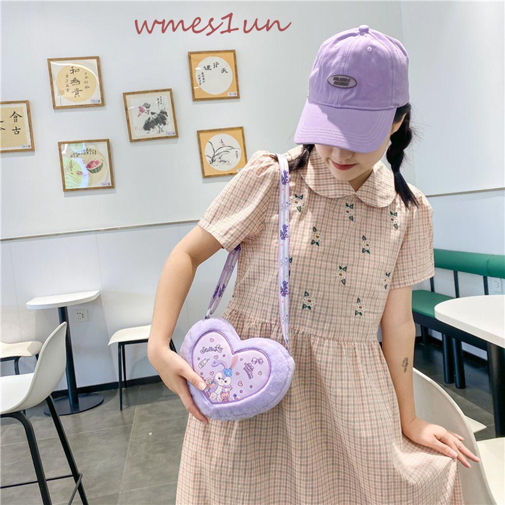 Túi Đeo Chéo Vai Kiểu Hoạt Hình Trái Tim Phối Vải Lông Có Thể Điều Chỉnh Kích Thước WMES15H