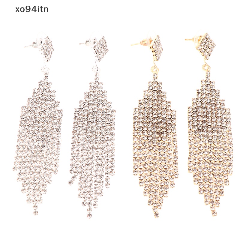 Bông Tai Mạ Bạc 925 Dáng Dài Đính Pha Lê Lấp Lánh Phong Cách Cổ Điển