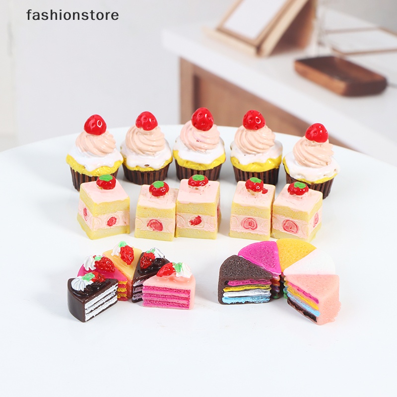 Set 5 Mô Hình Bánh Kem Dâu Tây Tỉ Lệ 1: 12 Trang Trí Nhà Búp Bê