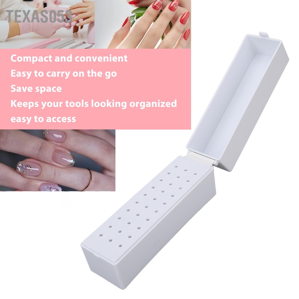 Texas053 Dụng cụ khoan móng tay Giá đỡ chống bụi chuyên nghiệp 30 lỗ Hộp đựng màu trắng