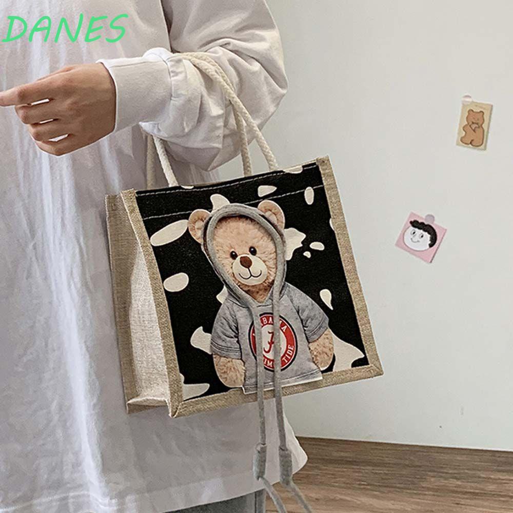Túi Vải Canvas Đựng Hộp Cơm Cỡ Lớn Họa Tiết Gấu Sáng Tạo