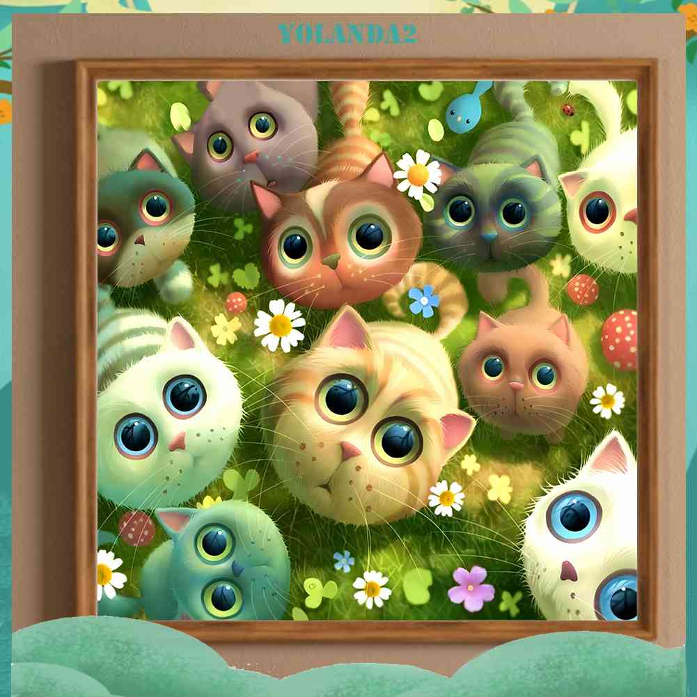 Tranh Đính Đá Kim Cương Toàn Bộ 5D DIY Hình Vẽ Mèo Trang Trí Nhà Cửa