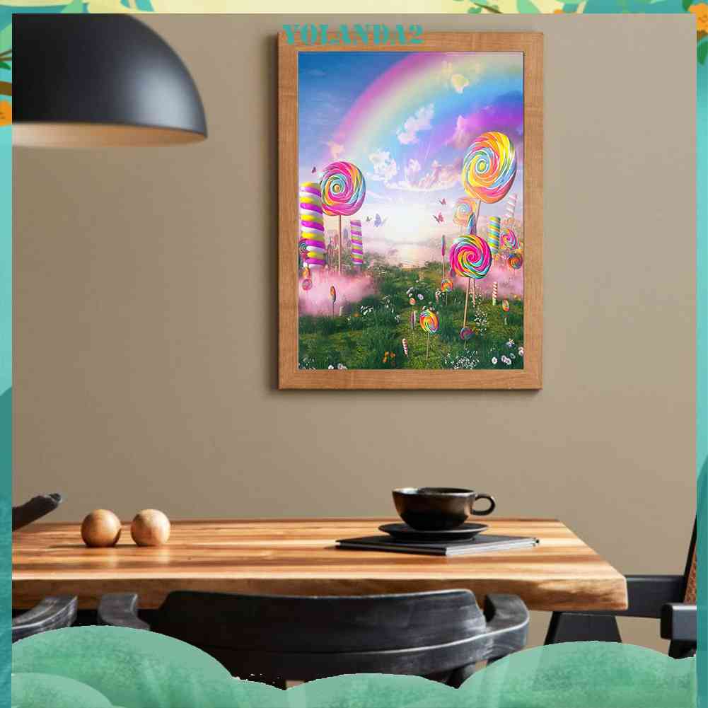 Tranh Đính Đá Kim Cương Toàn Bộ 5D DIY Hình Vẽ Kẹo Mút Trang Trí Nhà Cửa