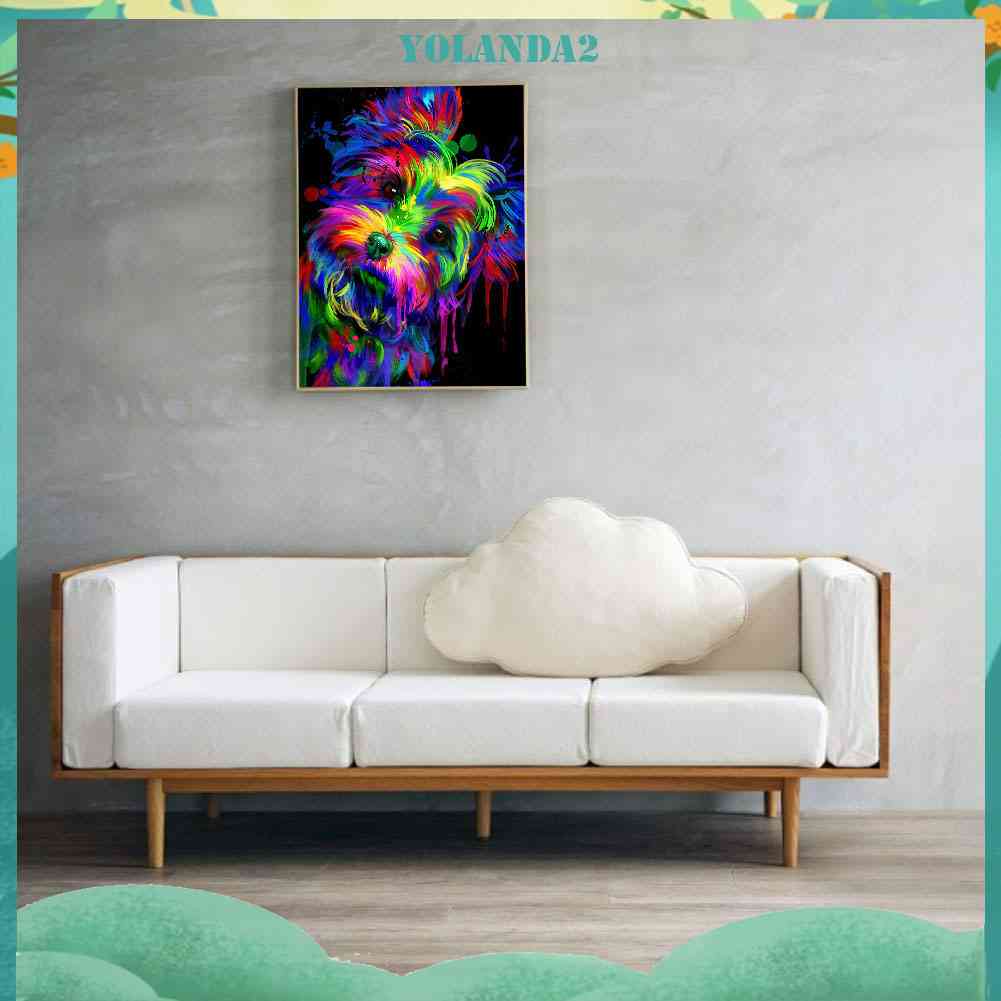 Bộ Tranh Đính Đá Treo Tường Trang Trí Toàn Diện Họa Tiết Chó Terrier Nhiều Màu