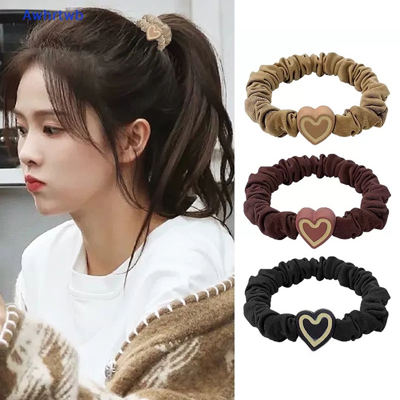 Dây Buộc Tóc Cao Su Co Giãn Họa Tiết Trái Tim Đơn Giản Cho Nữ Mới