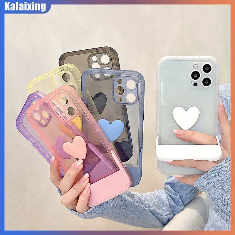 Ốp Điện Thoại Cứng Trong Suốt Có Giá Đỡ Hình Trái Tim Cho iPhone 14 Pro Max 13 Pro Max 7Plus 8Plus