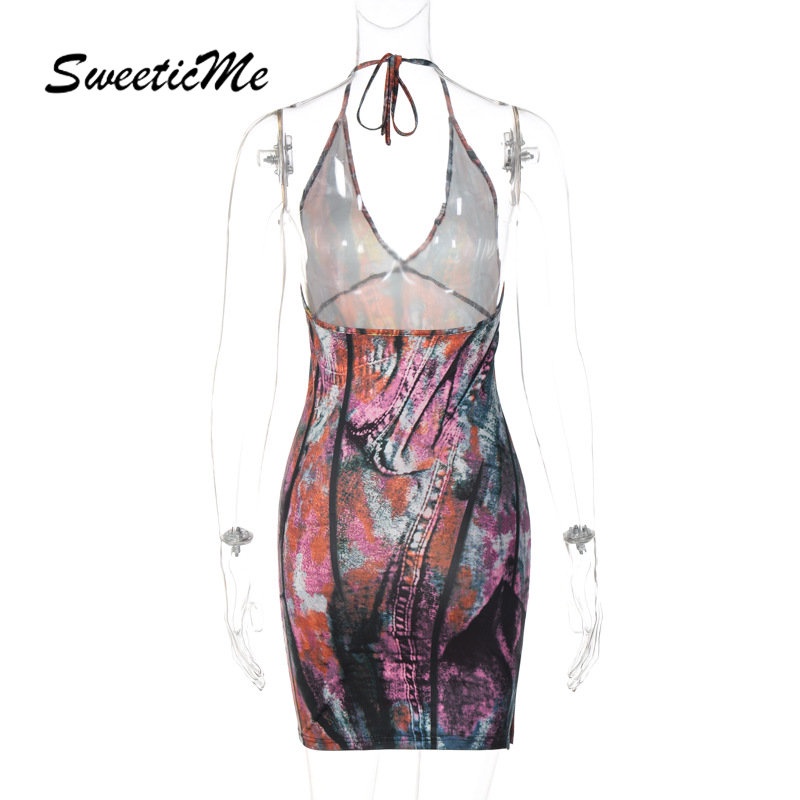 Đầm Mini Hai Dây Hở Lưng Dáng Ôm Màu Tương Phản Thời Trang Mới 2023 Dành Cho Bạn Nữ