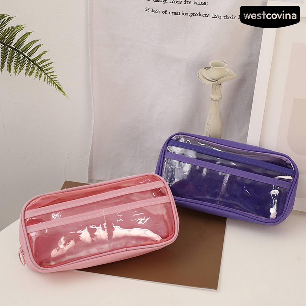 [COD]♪Túi Đựng Bút Trong Suốt Nhiều Ngăn Có Khóa Kéo Tiện Dụng