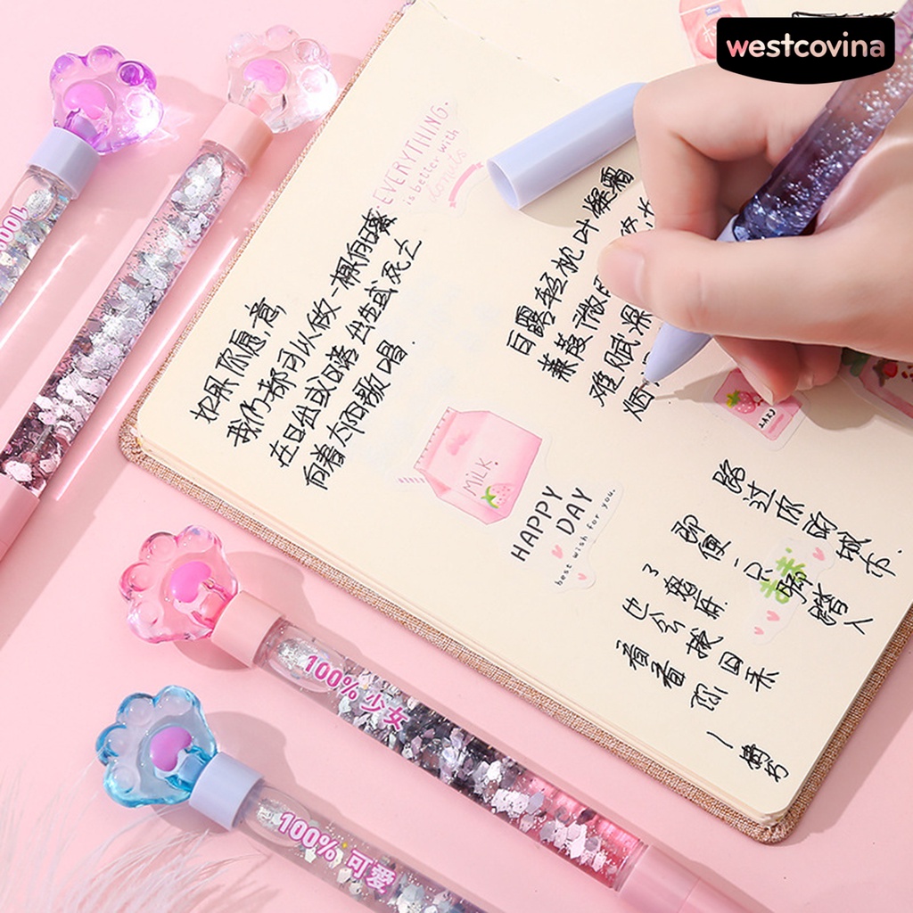 [COD]♪Bút Bi Trong Suốt Dạ Quang Hình Dấu Chân Mèo Xinh Xắn