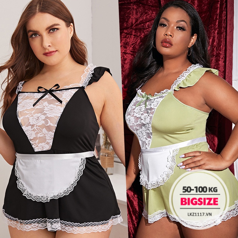 Maid ngắn cosplay cô hầu gái Bigsize Set váy ngủ，Bộ Đồ ngủ sexy xuyên thấu gợi cảm quyến rũ