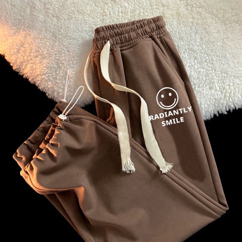 Quần Dài Thể Thao Lưng Cao Dáng Rộng In Hình Mặt Cười Phong Cách Harajuku Thời Trang Cho Nữ