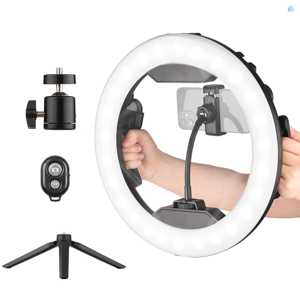 Vòng Đèn LED Video Cầm Tay 12 Inch 3200K-5500K Có Thể Điều Chỉnh Độ Sáng Tích Hợp Pin Hai Mặt Để Bàn + Bộ Chuyển Đổi Đầu Bi + Giá Đỡ Điện Thoại Linh Hoạt