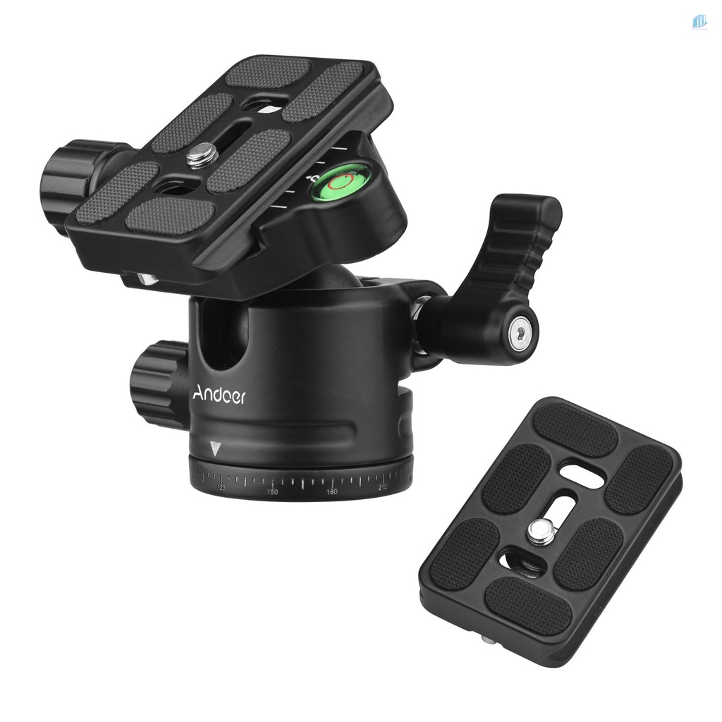 Ngàm Gắn Máy Ảnh Đầu Bi Andoer Max. 5kg / 11lbs Bằng Hợp Kim Nhôm Chịu Lực Tốt Kèm 2 Đĩa Tháo Lắp Nhanh
