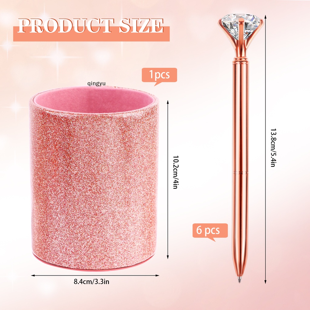 Giá Đỡ Bút + 6 Cốc Đựng Bút Màu Vàng Hồng Lấp Lánh Tiện Dụng Cho Học Sinh / Văn Phòng