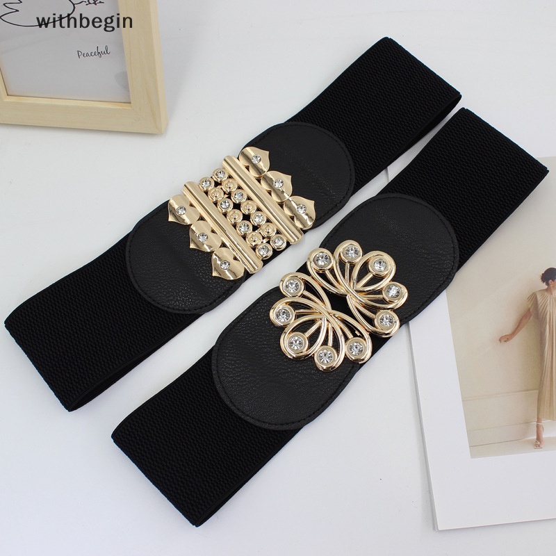 Thắt Lưng Bản Rộng Co Giãn Có Khóa Vàng Kim Thời Trang Mùa Hè Cổ Điển