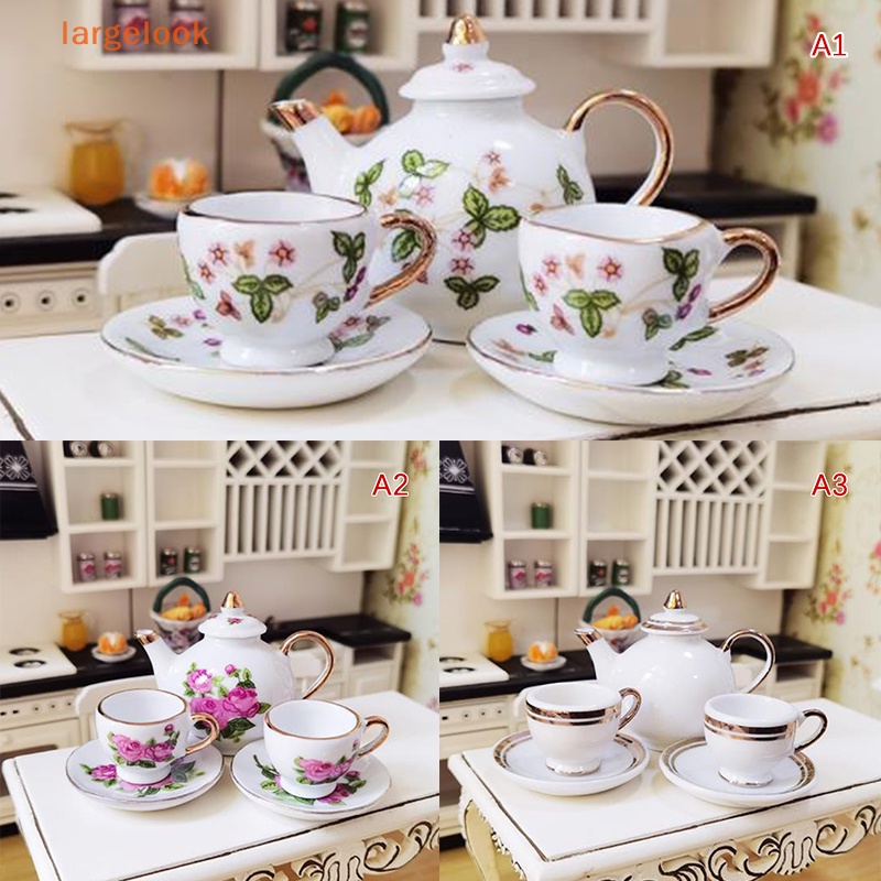 1 Bộ Tách Uống Trà Bằng Sứ Tỉ Lệ 1 / 6 Dùng Trang Trí Nhà Búp Bê