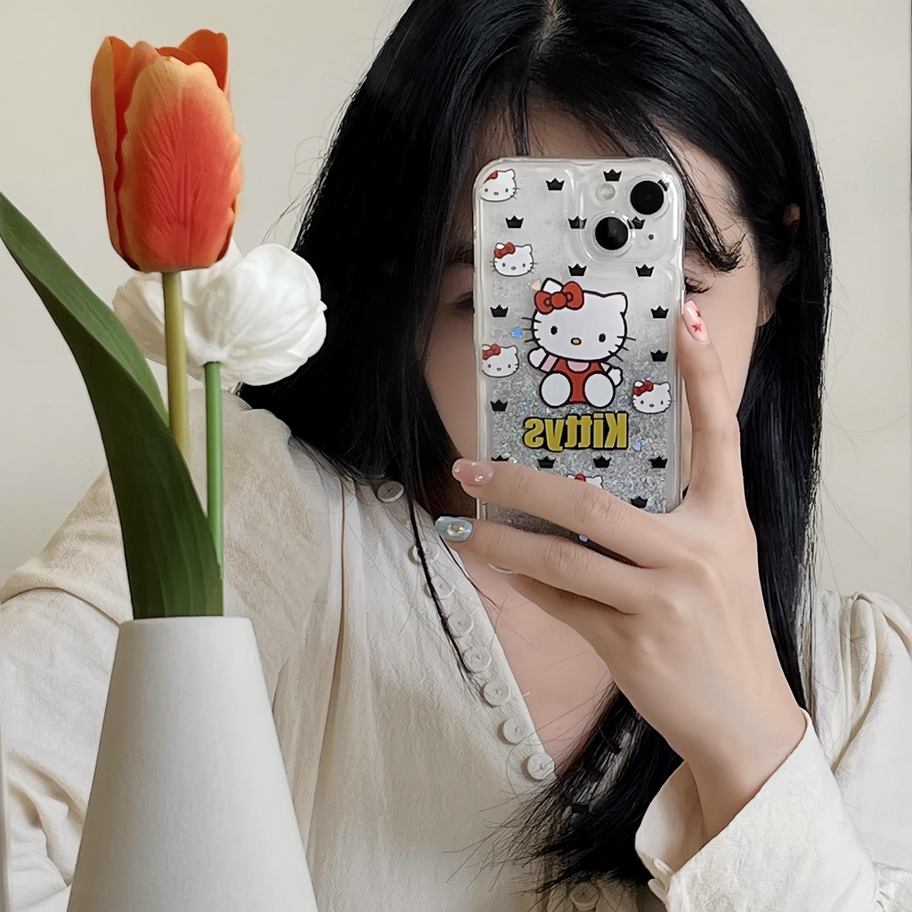 Ốp Điện Thoại TPU Dẻo Họa Tiết Hoạt Hình Hello Kitty Có Nước Kim Tuyến Lấp Lánh Cho iPhone11 12 13 14 Pro Max