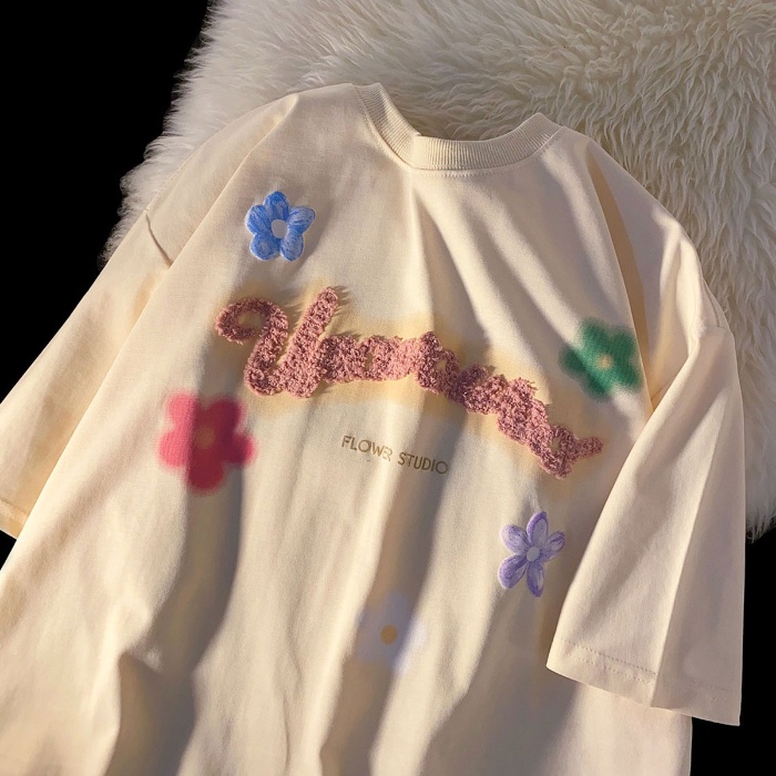 Áo Thun Cotton Tay Ngắn In Hình Đồ Họa Phong Cách Hàn Quốc Mẫu Mới 2023 Thời Trang Cho Nữ