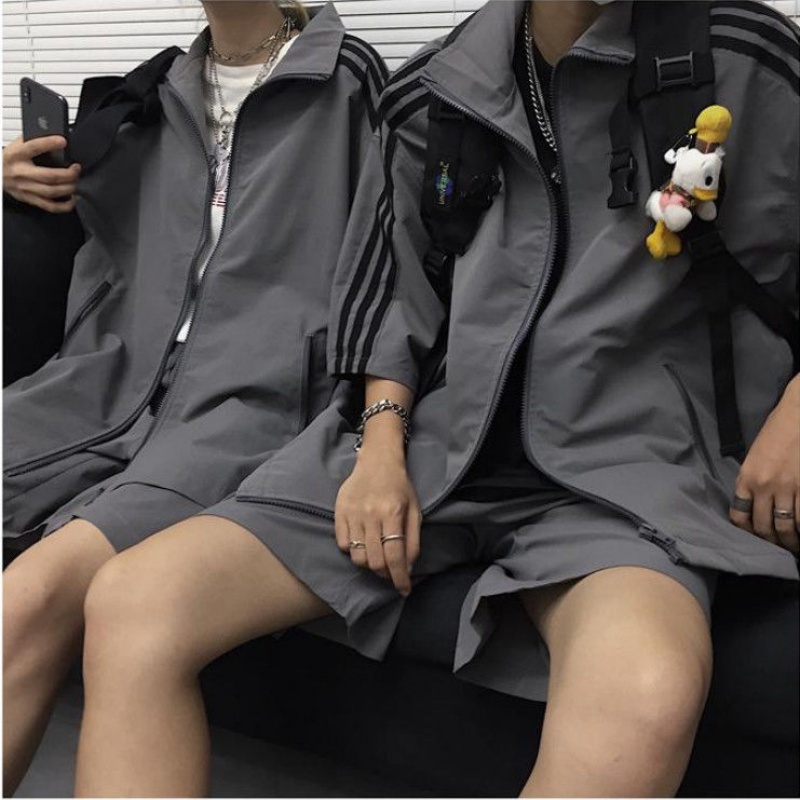 Bộ Áo Khoác Tay Ngắn + Quần short Thể Thao Phong Cách Hàn Quốc Thời Trang Mùa Hè Cho Nam Và Nữ