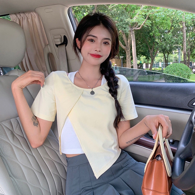 Áo Thun Ngắn Tay Giả Hai Lớp Plus Size Thời Trang Cho Nữ