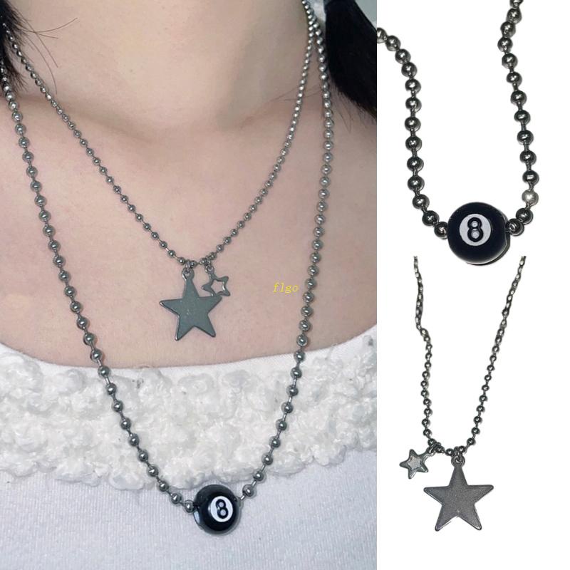 Vòng cổ Bằng Thép Không Gỉ Màu Đen Phối Mặt Hình Quả Bida Số 8 Thời Trang Unisex Y2K