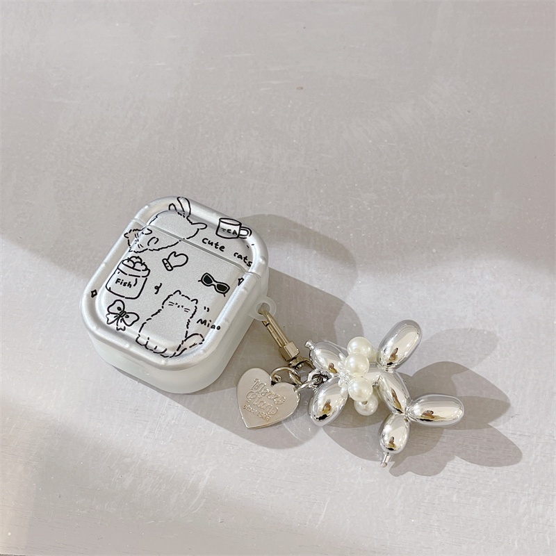 Vỏ Bảo Vệ Hộp Sạc Tai Nghe Bluetooth Không Dây Airpods1 / 2 3 Pro Pro2 Air Pods Pro 3 Mạ Bạc Hình Chó Mèo Dễ Thương