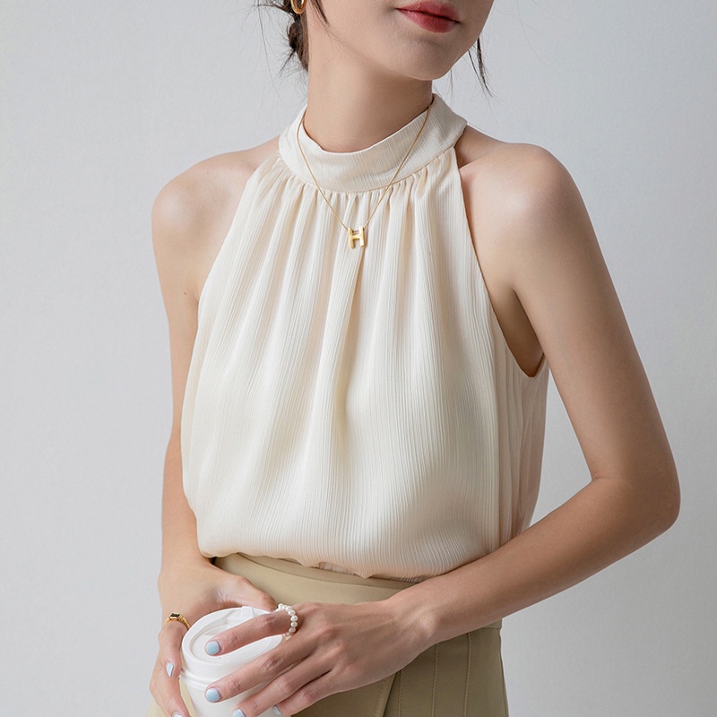 Áo Sơ Mi Sát Nách Cổ Yếm Dáng Ôm Phong Cách Pháp Thời Trang Mùa Hè Quyến Rũ Cho Nữ Lên Đến 24 Giờ