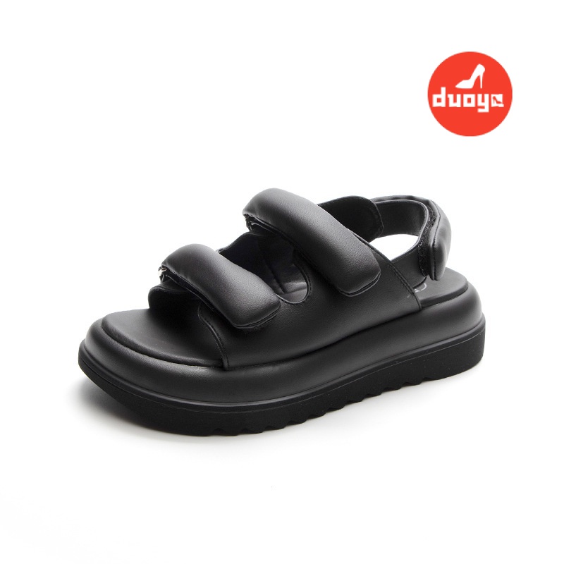 Duoya Tóc Thẳng ~ [Hàng Có Sẵn] Sandal Roman Khóa Dán Siêu Dày Mặc Ngoài Trời Nhỏ Bán Chạy Cho Nữ