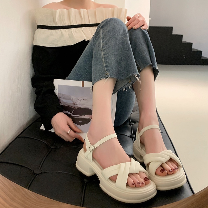 Sandal Đế Xuồng Dày Quai Chéo Phong Cách Mới Mùa Hè 2023 Cho Nữ