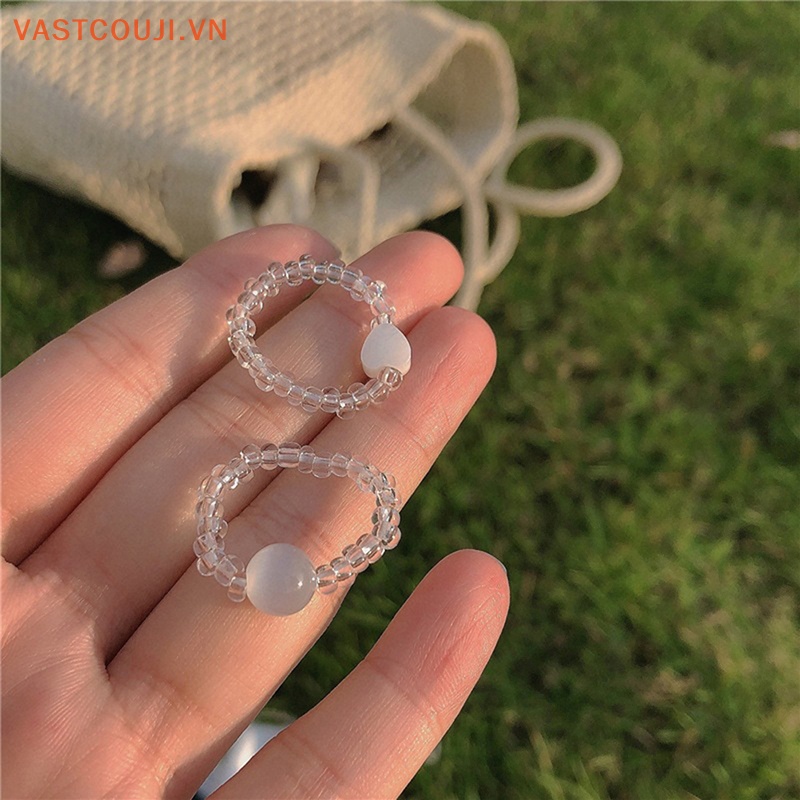 Bộ 2 Nhẫn Đính Đá Opal Hình Trái Tim Phong Cách Bohemian Thời Trang Mùa Hè Cho Nữ