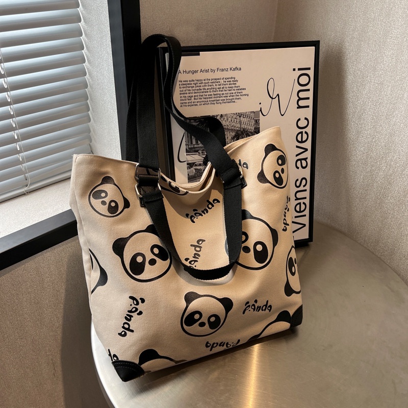 Túi Xách Mua Sắm Vải Bố In Hình Gấu Trúc Dễ Thương Kích Thước 31X33